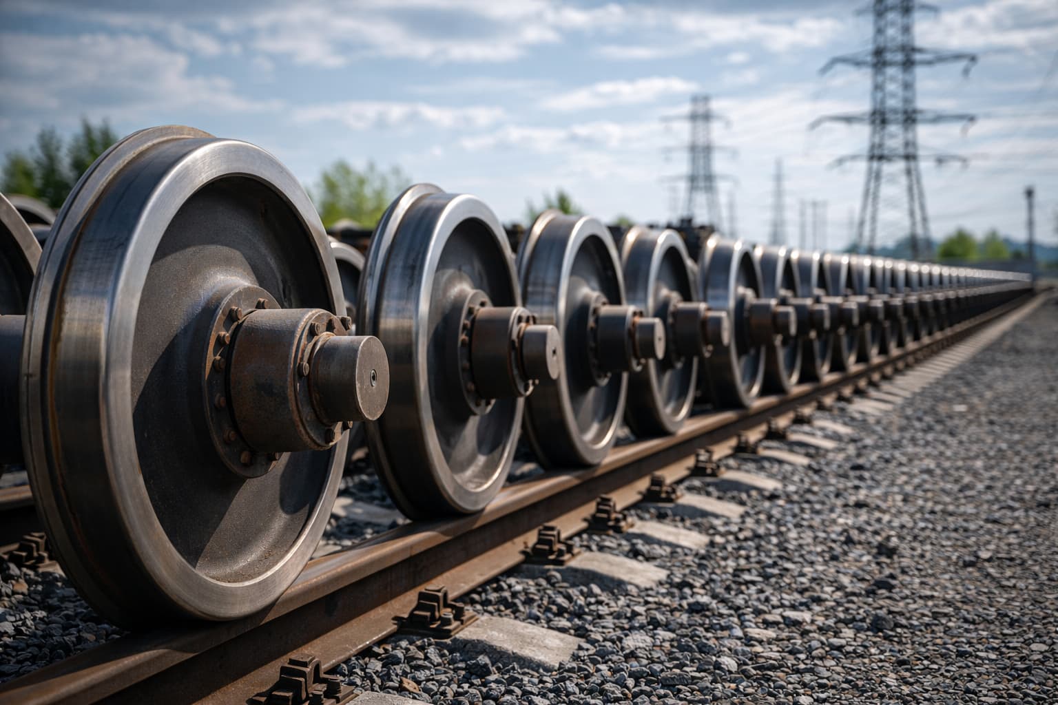 Железнодорожные колесные пары грузовых вагонов на складе