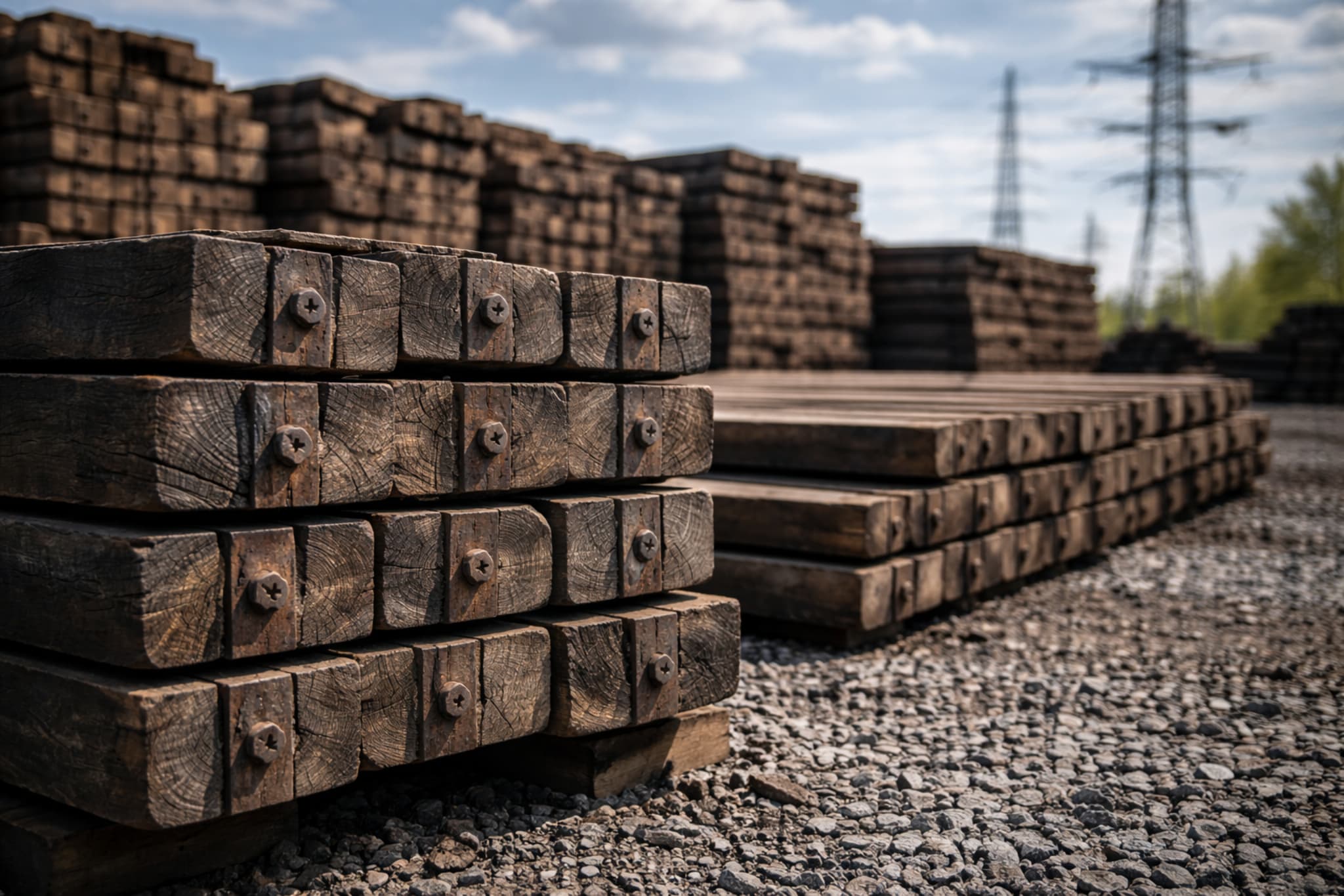 Железнодорожные деревянные шпалы на складе компании svdom74