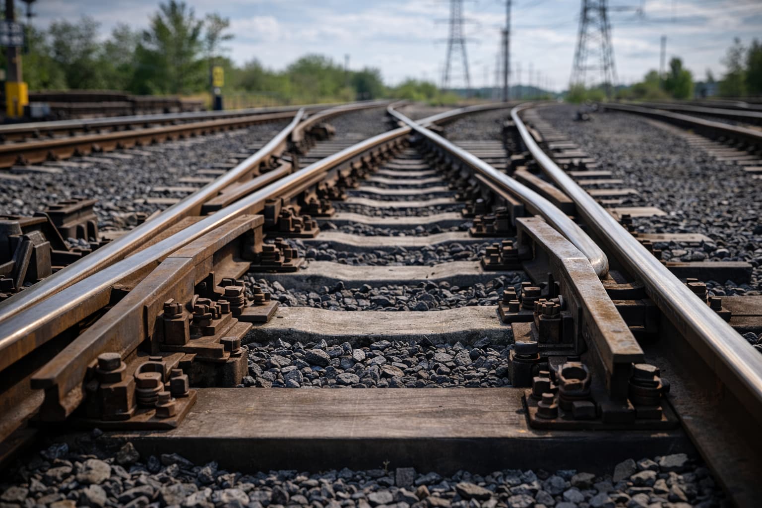 Железнодорожный стрелочный перевод на путях промышленной линии