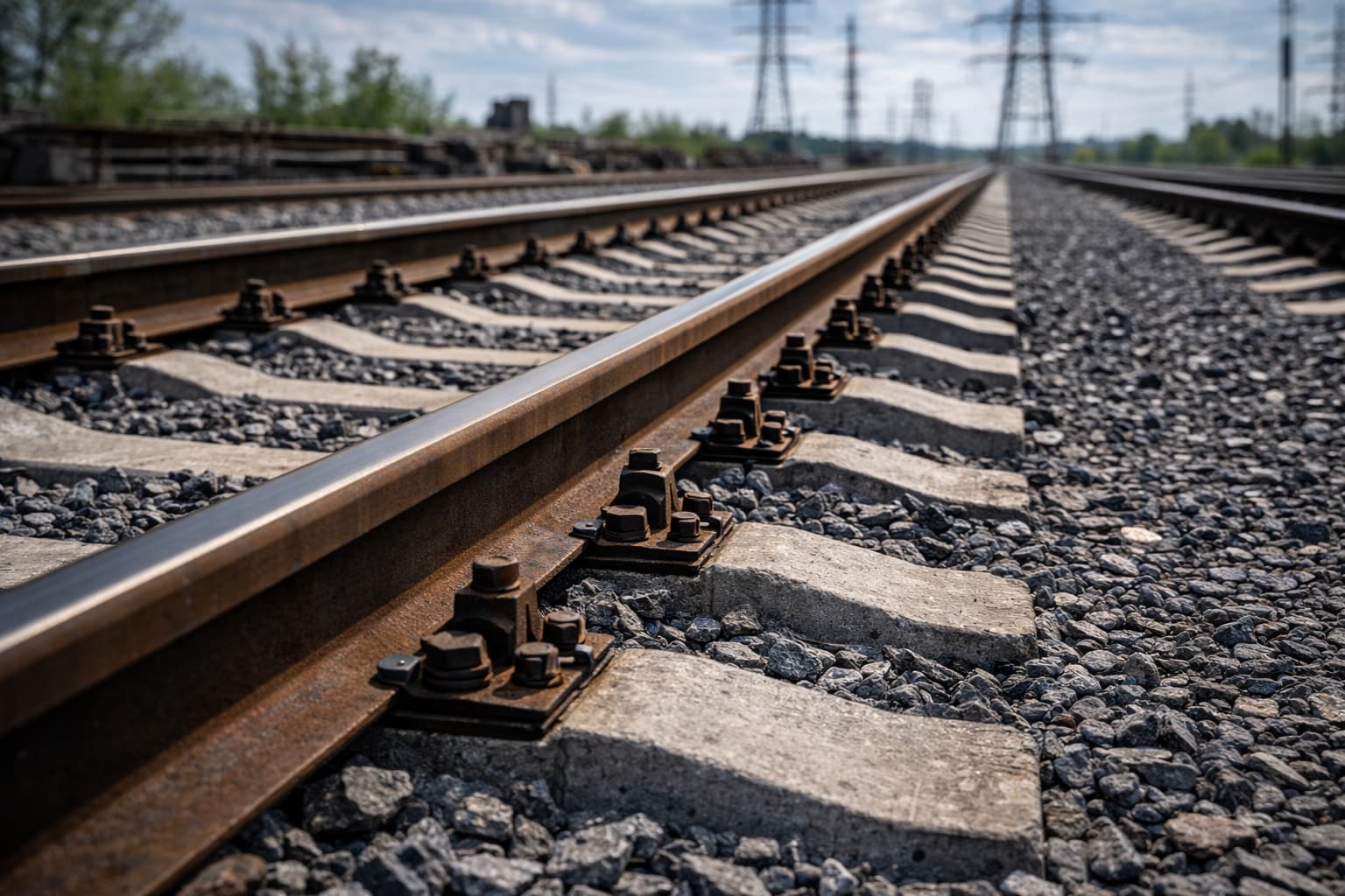Элементы верхнего строения железнодорожного пути: рельсы, шпалы, скрепления